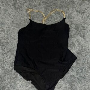 Aerie Black One Piece Swimsuit with Gold Straps